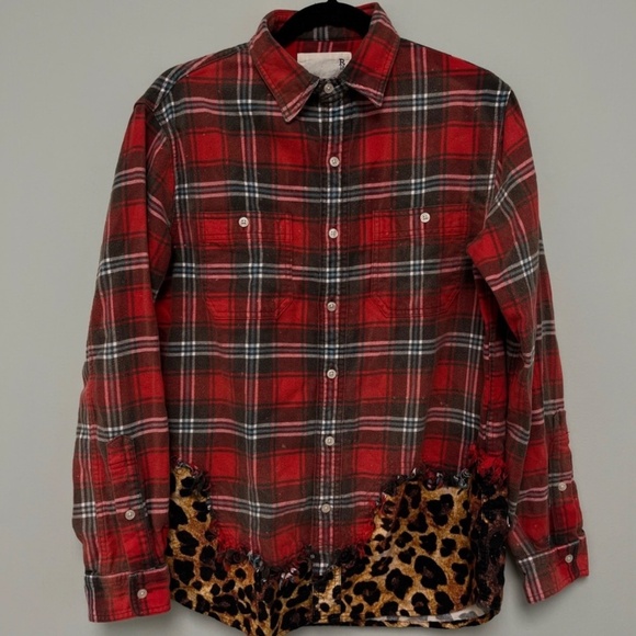 R13 plaid flannel tattered hem shirt in good used condition - Picture 6 of 9